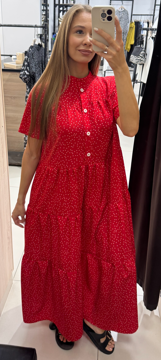 409 Платье ярусы Горошек цвет Красный, р OneSize