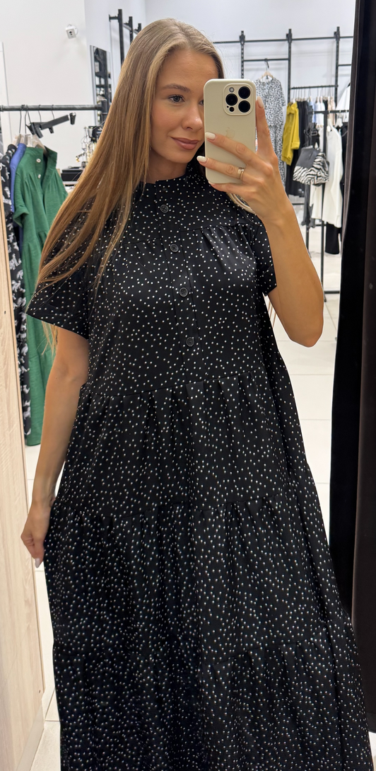 409 Платье ярусы Горошек цвет Чёрный, р OneSize
