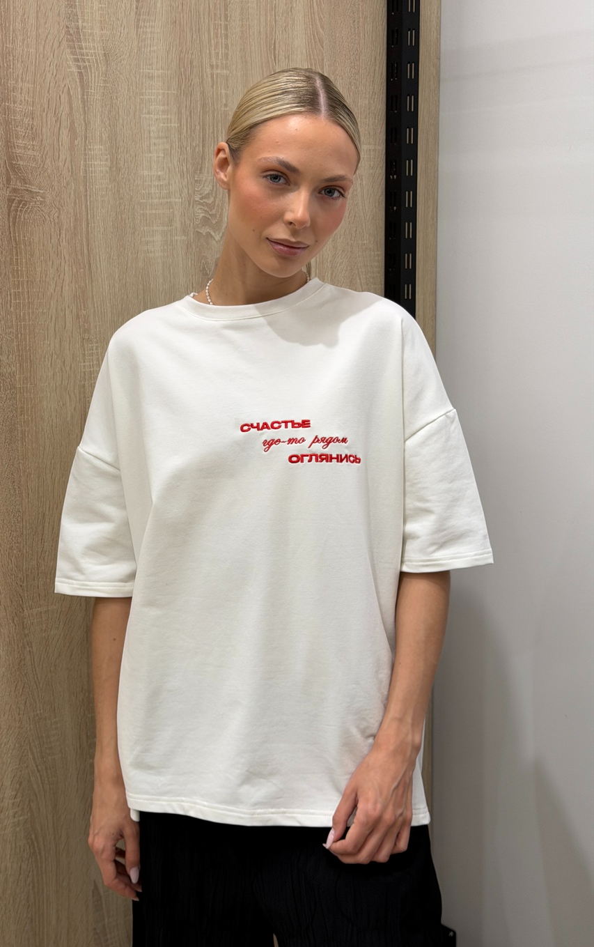 107 Вышивка Футболка 2Нити цвет Белый, р OneSize