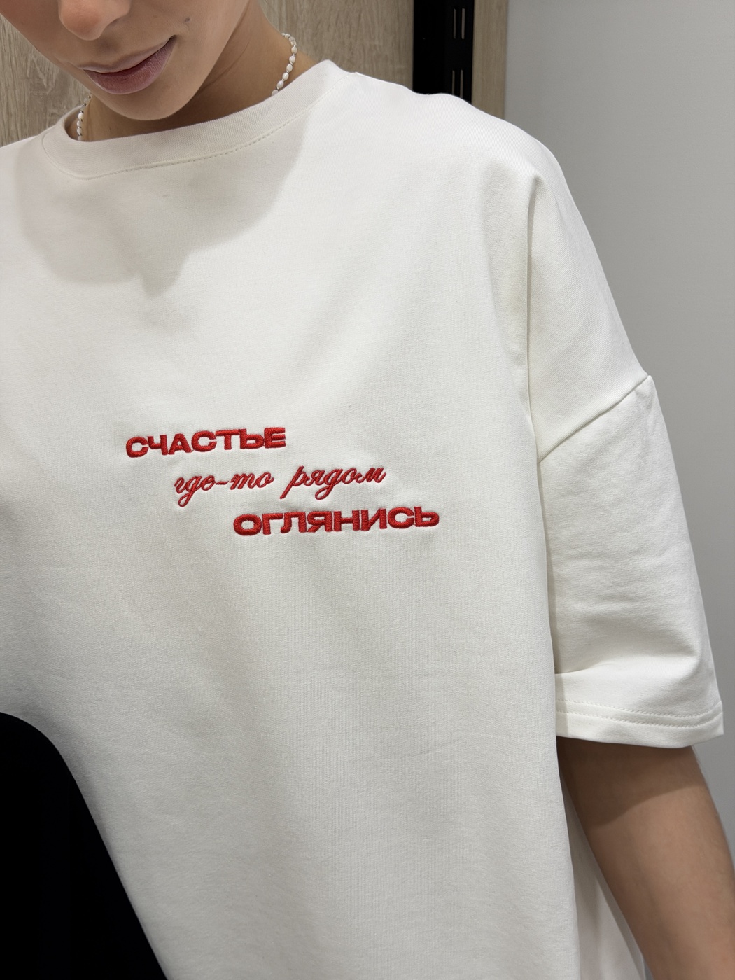 107 Вышивка Футболка 2Нити цвет Белый, р OneSize