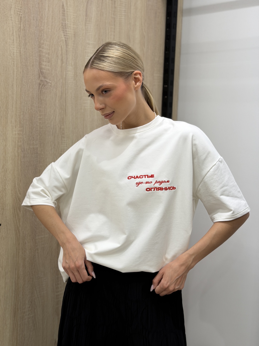 107 Вышивка Футболка 2Нити цвет Белый, р OneSize