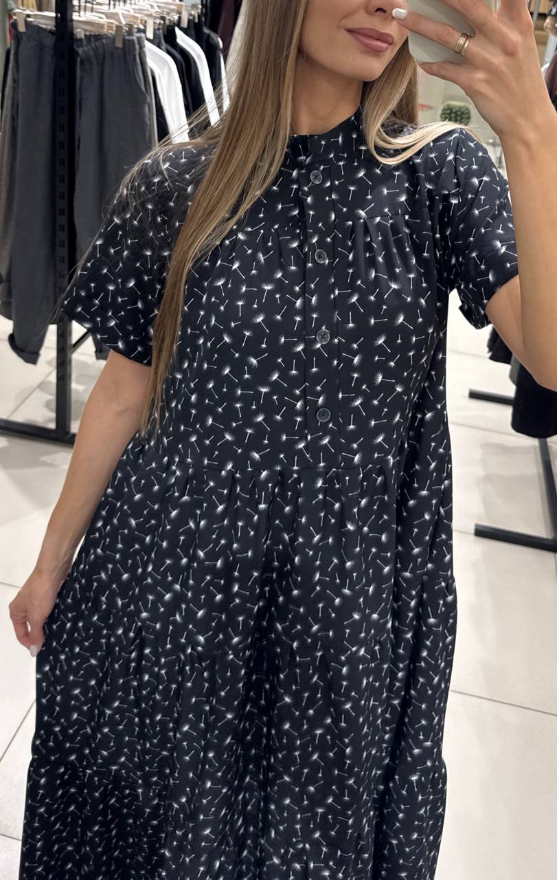 409 Платье ярусы Одуванчики цвет Чёрный, р OneSize