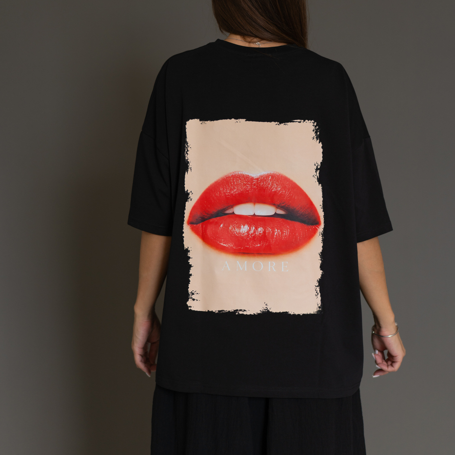 107 Футболка LIPS цвет Черный, р ONESIZE